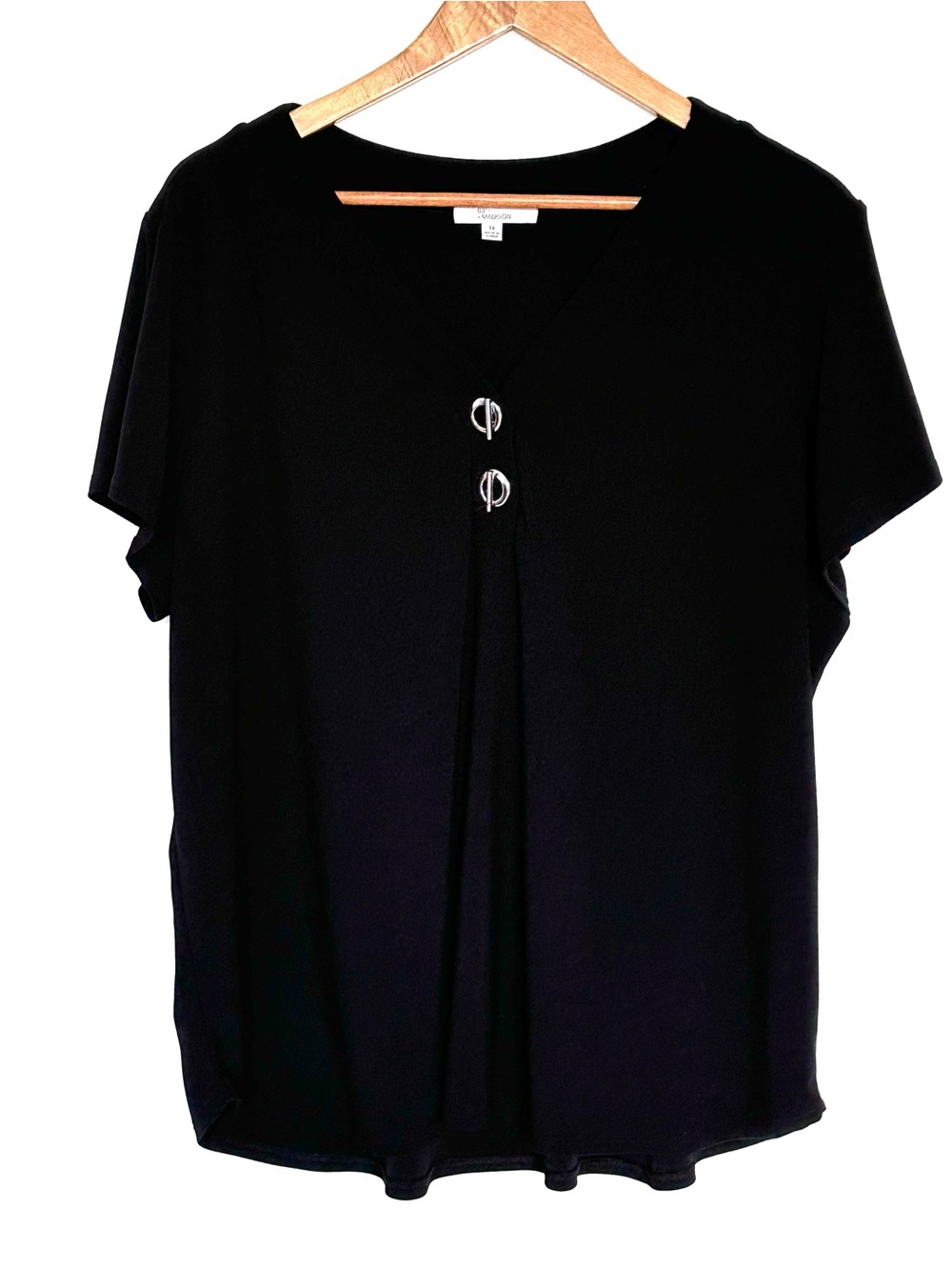 89Th Madison Plus Shirt Women’s 1X Black Short Sleeve Blouse Top